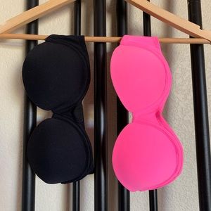 Pink VS 2 pack strapless push-up everywhere bra